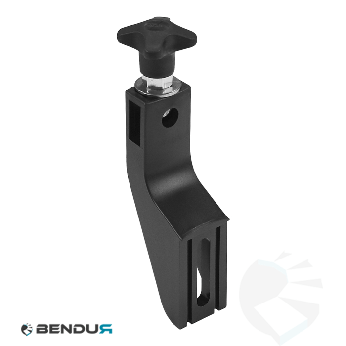 Plastic side bracket small h=195 with nose+ pa knob - slot 9 | Ø14 - black Plastic side bracket small h=195 with nose+ pa knob - slot 9 | Ø14 - black