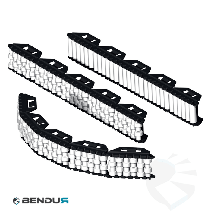 Plastic flexible roller guide  h=45 (5 modules) for flat steel | 40x8 type A - white