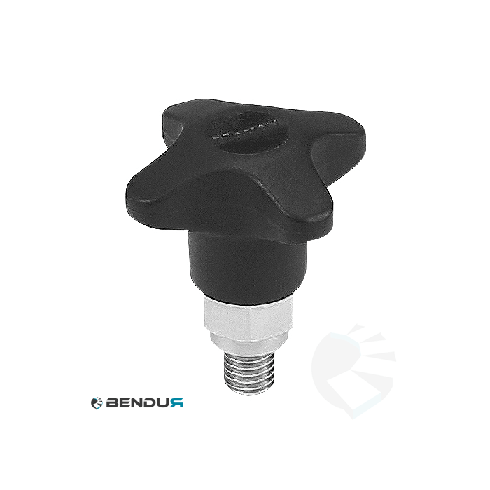 Plastic star knob Ø50 h=55 with threaded end - black Plastic star knob Ø50 h=55 with threaded end - black